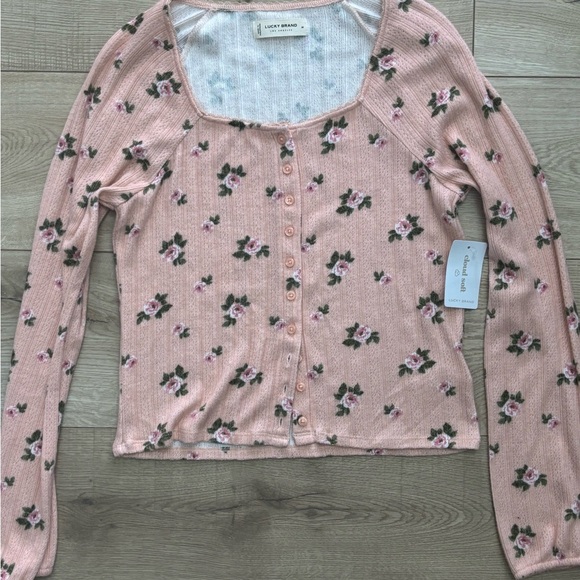 Lucky Brand Tops - NWT Lucky Brand Pointelle Floral Pink Long Sleeve Button Up Cottagecore Shirt